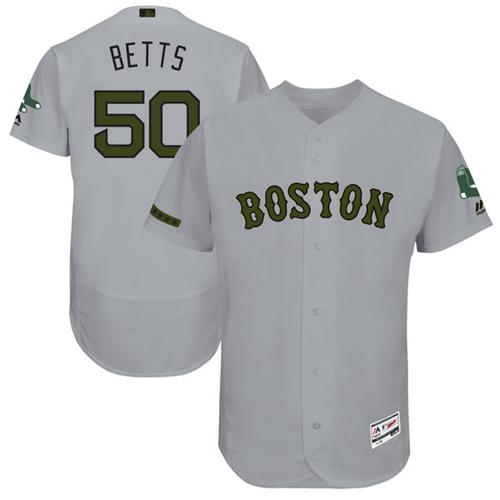 Red Sox #50 Mookie Betts Grey Flexbase Authentic Collection Memorial Day Stitched MLB Jersey - Click Image to Close